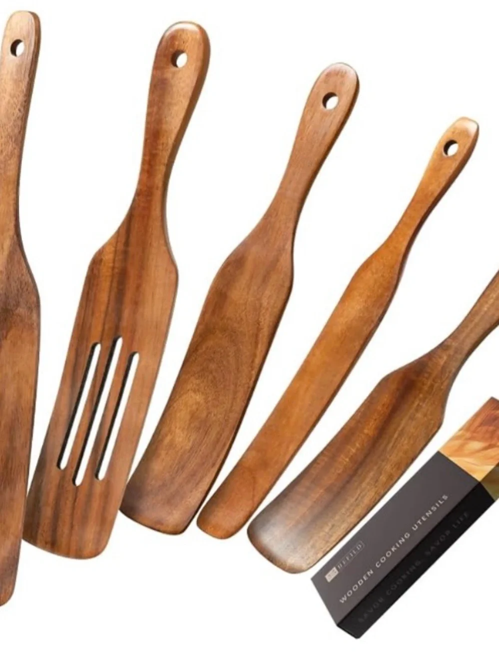 Teak Wooden Cooking 5 piece spatula Set - Brown